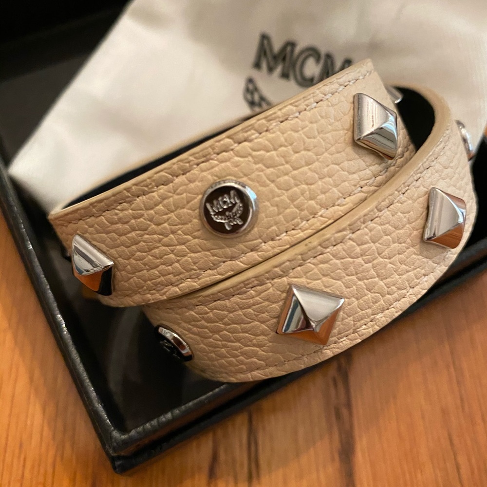 COPY - MCM Neutral Leather Wrap Bracelet
